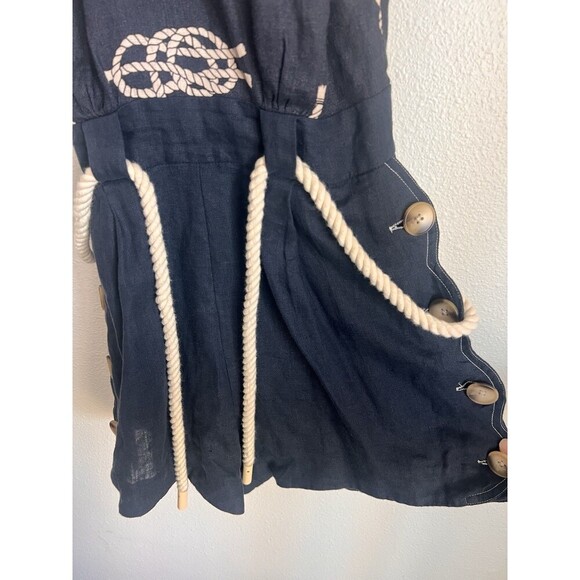 Alemais Sea Queen Scalloped Linen Playsuit Navy Nautical Halter AU 4 US 0 - Picture 7 of 14